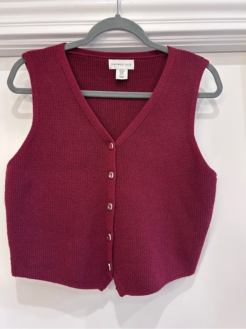 Sincerely Jules Burgundy Knit Button-Front Vest